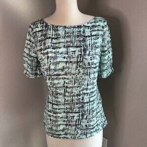 Banana Republic Abstract Print Short‎ Sleeve Blouse Mint Green Black Pattern S
